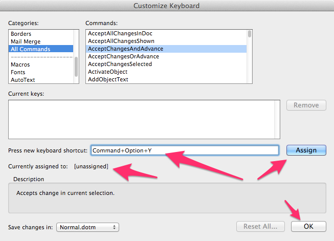 create keyboard shortcuts in word for mac